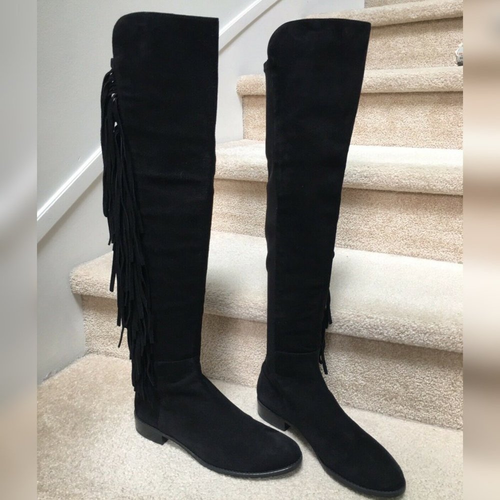 STUART WEITZMAN Mane Black Suede Knee Boots 8.5